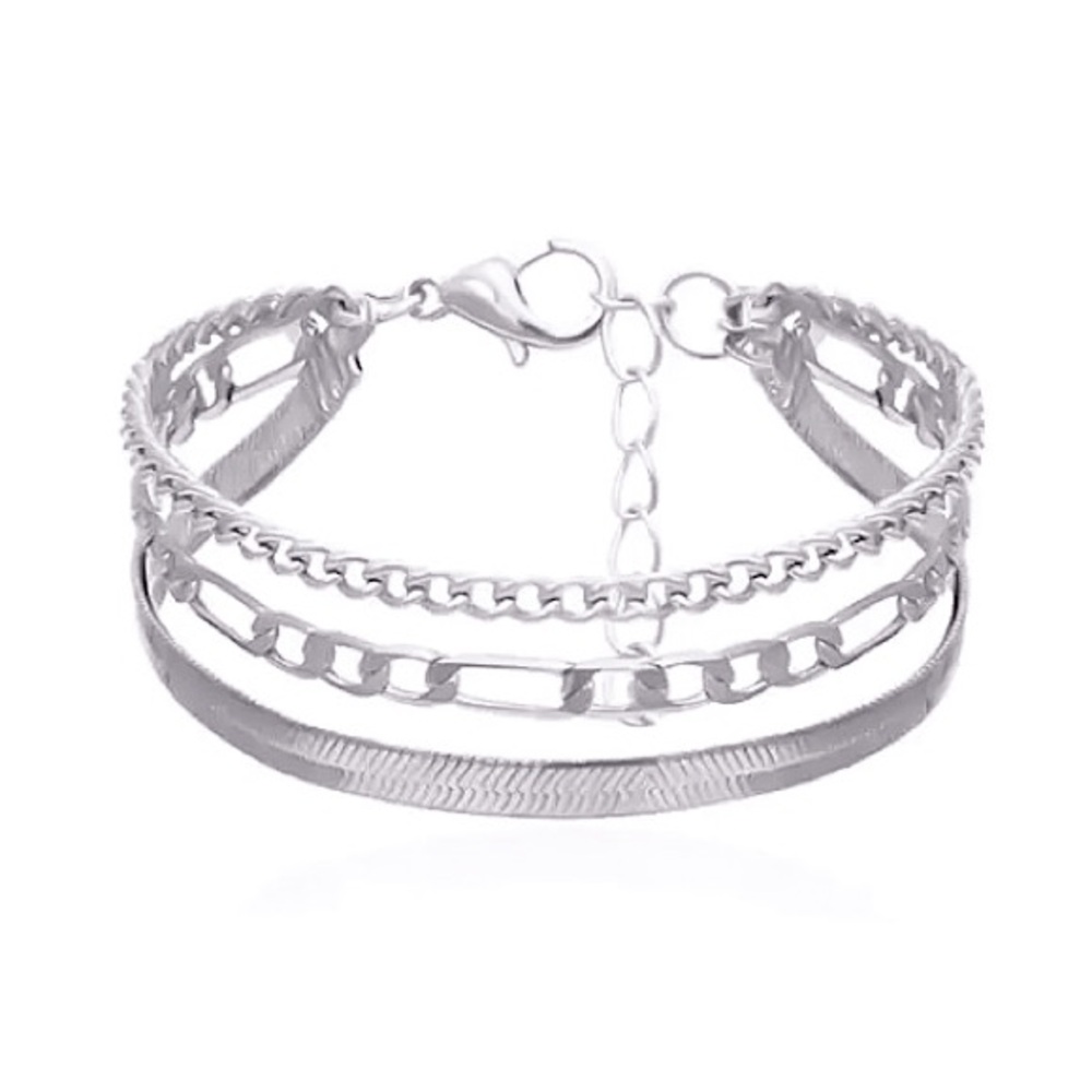 🧡10/$45🧡NEW 3 Layered Herringbone, Figaro, Curb Chain Bracelet - Picture 6 of 8